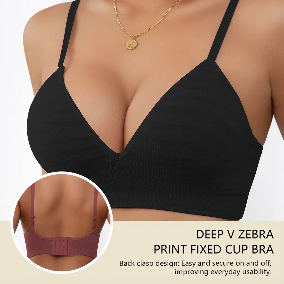 Zeriluna Deep V Zebra Print Fixed Cup Bra, Soft and Comfortable, Provides Balanced Support and Fits the Skin Without Restraint — feature 9