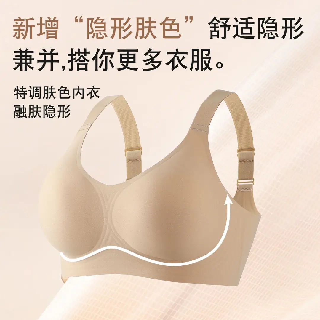 Jelly Soft Support Semi-Fixed Cup Smooth Seamless Wireless Comfortable Wide-Strap Bra with Gathering Effect, High Elasticity, Ultra-Soft, and Minimizes Appearance