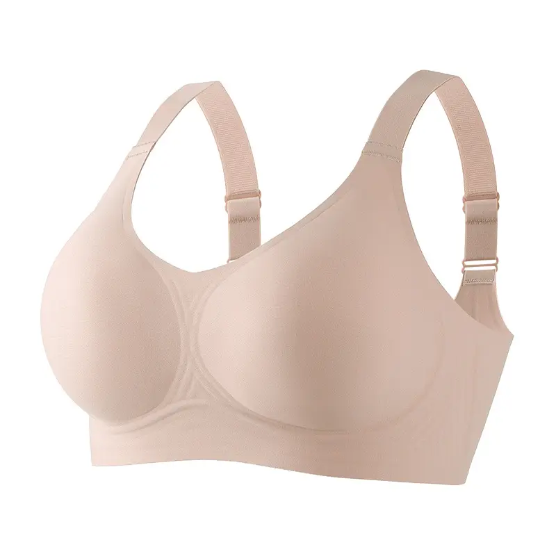 Jelly Soft Support Semi-Fixed Cup Smooth Seamless Wireless Comfortable Wide-Strap Bra with Gathering Effect, High Elasticity, Ultra-Soft, and Minimizes Appearance