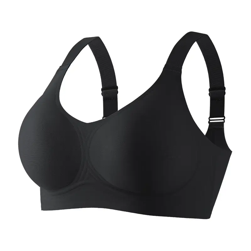 Jelly Soft Support Semi-Fixed Cup Smooth Seamless Wireless Comfortable Wide-Strap Bra with Gathering Effect, High Elasticity, Ultra-Soft, and Minimizes Appearance