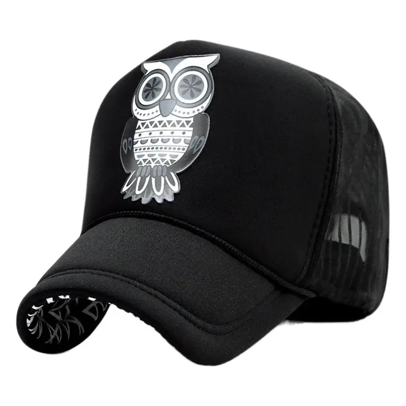 Owl Cartoon Cap White Black High Breathable Summer