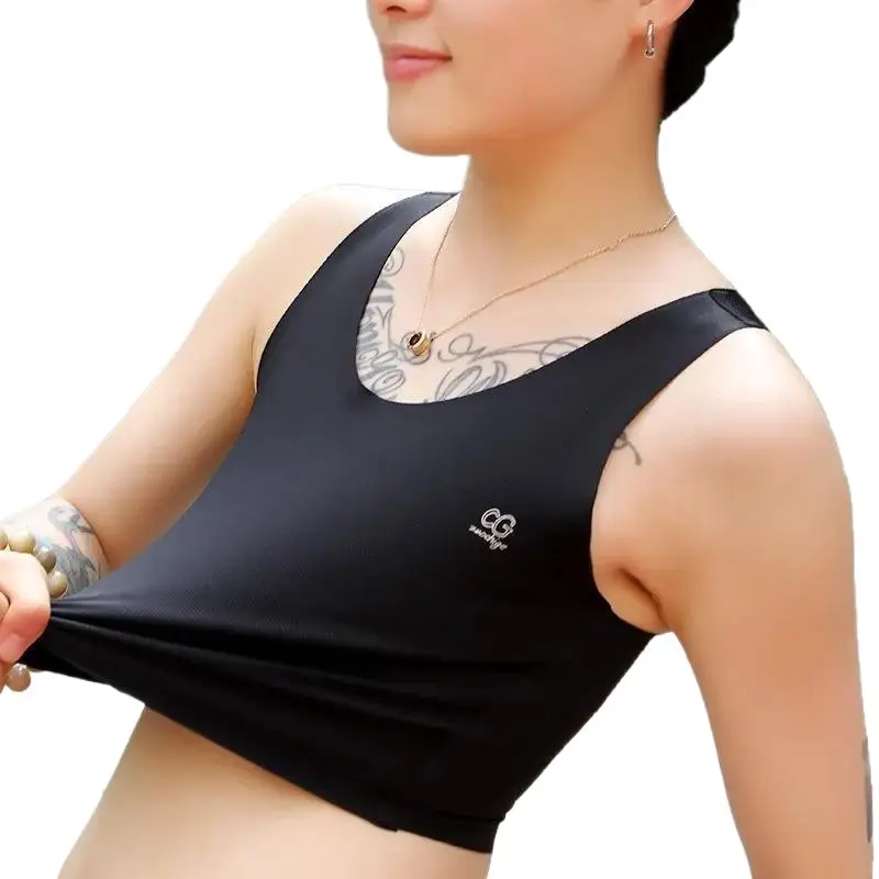 Zaochige Seamless Invisible Chest-Reducing Underwear for Large Busts, Lightweight and Barely-There Feel, Sports Breathable Elastic Vest, Cotton Version