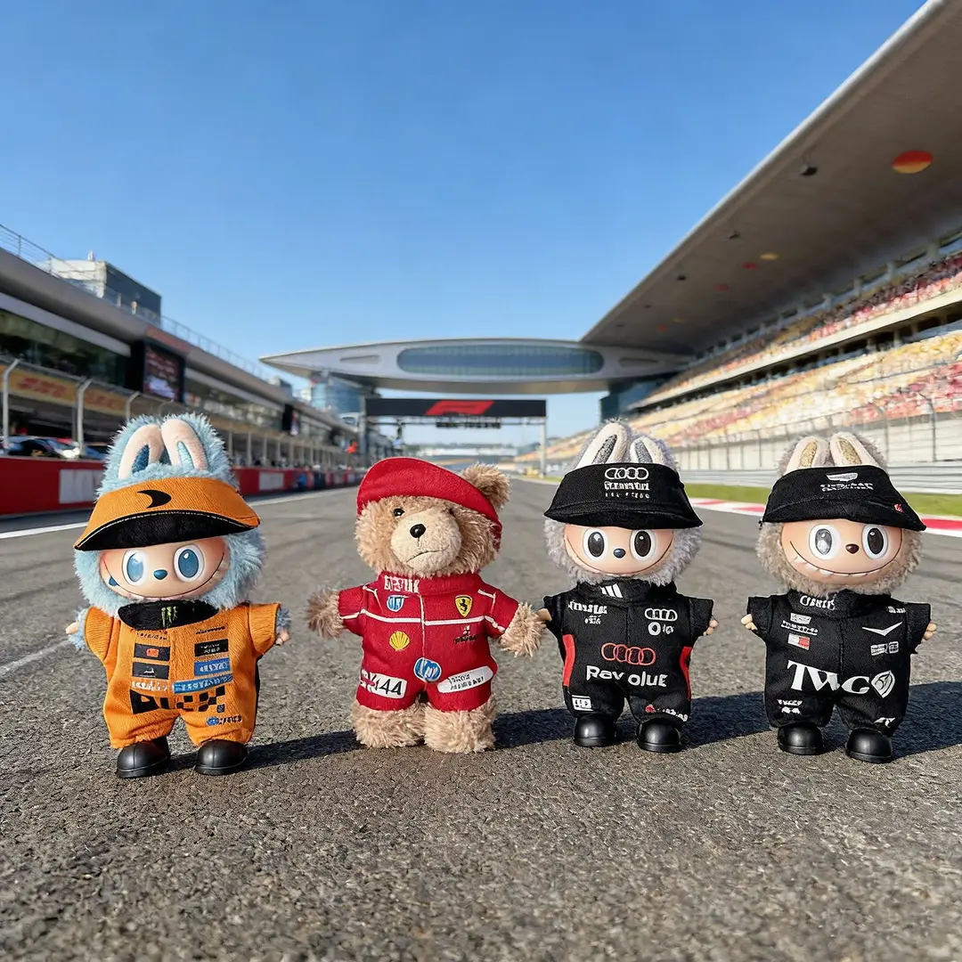First, Second, and Third Generation Labubu Doll Clothes Racing Suit F1 Mclaren New Season 17cm Labubu Clothes and Hats Wholesale