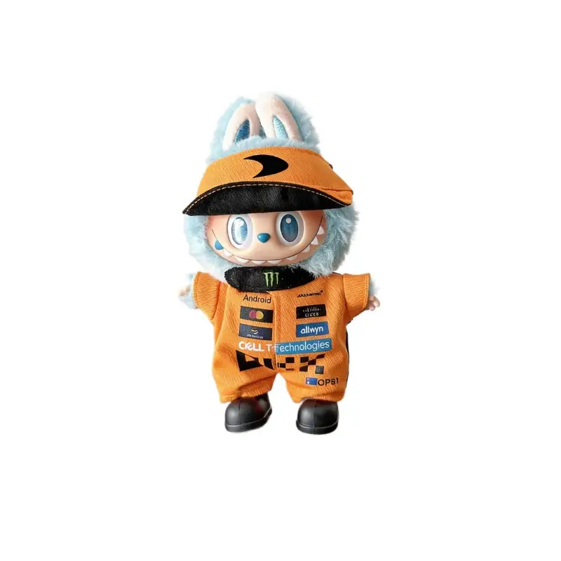 First, Second, and Third Generation Labubu Doll Clothes Racing Suit F1 Mclaren New Season 17cm Labubu Clothes and Hats Wholesale