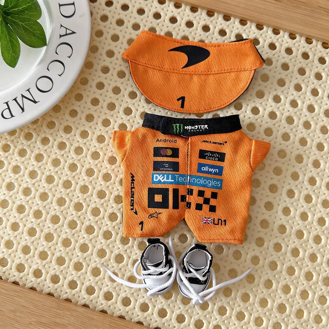 First, Second, and Third Generation Labubu Doll Clothes Racing Suit F1 Mclaren New Season 17cm Labubu Clothes and Hats Wholesale