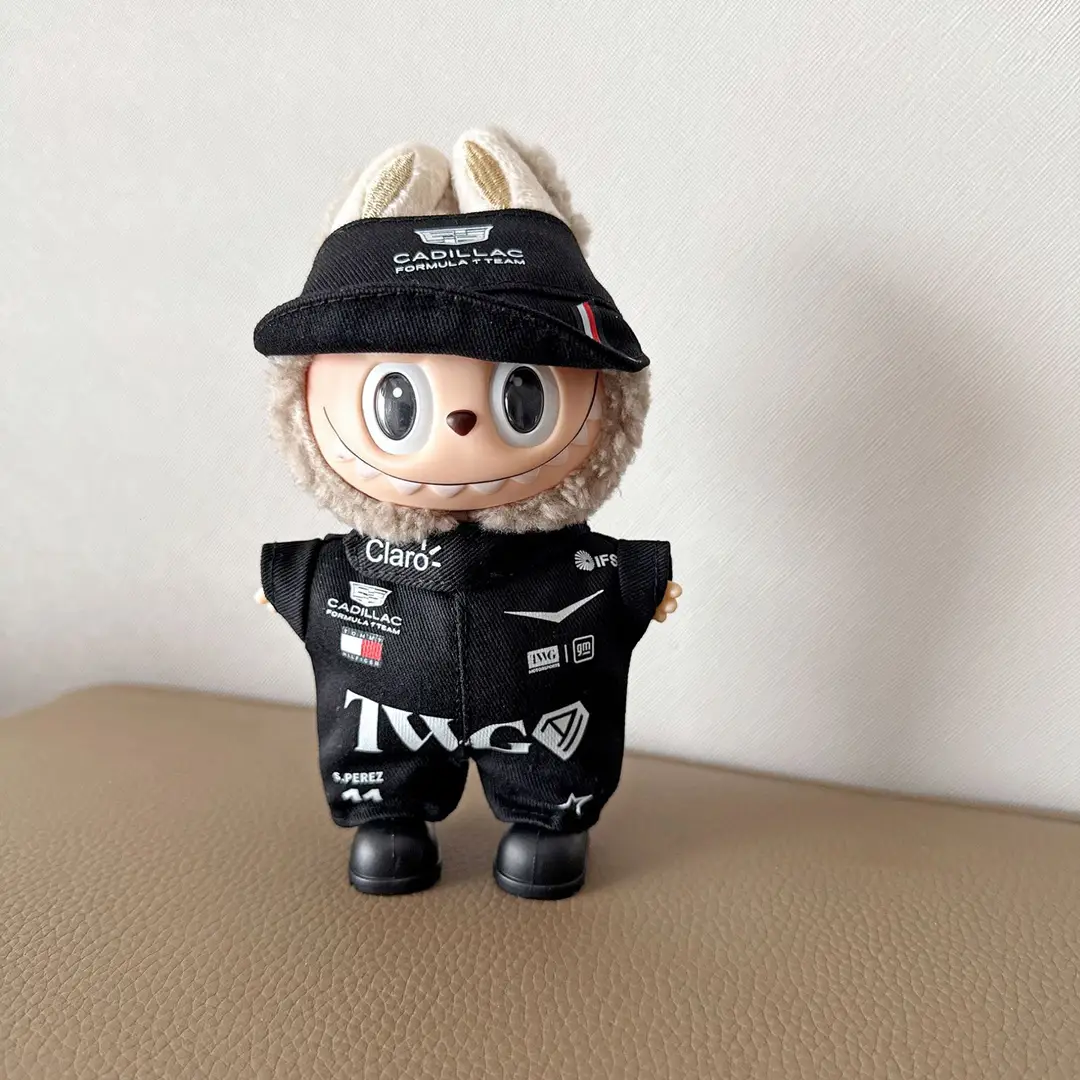 First, Second, and Third Generation Labubu Doll Clothes Racing Suit F1 Mclaren New Season 17cm Labubu Clothes and Hats Wholesale