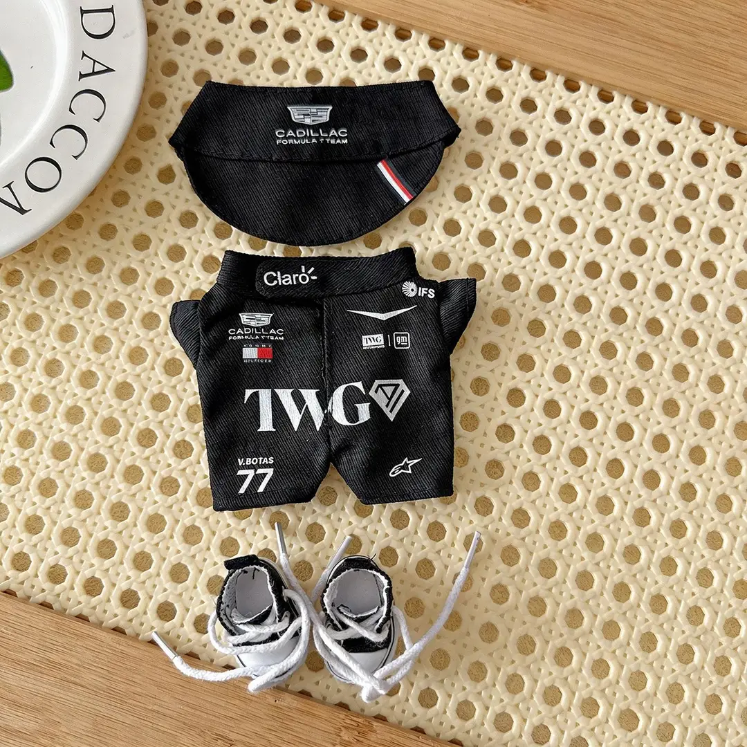 First, Second, and Third Generation Labubu Doll Clothes Racing Suit F1 Mclaren New Season 17cm Labubu Clothes and Hats Wholesale