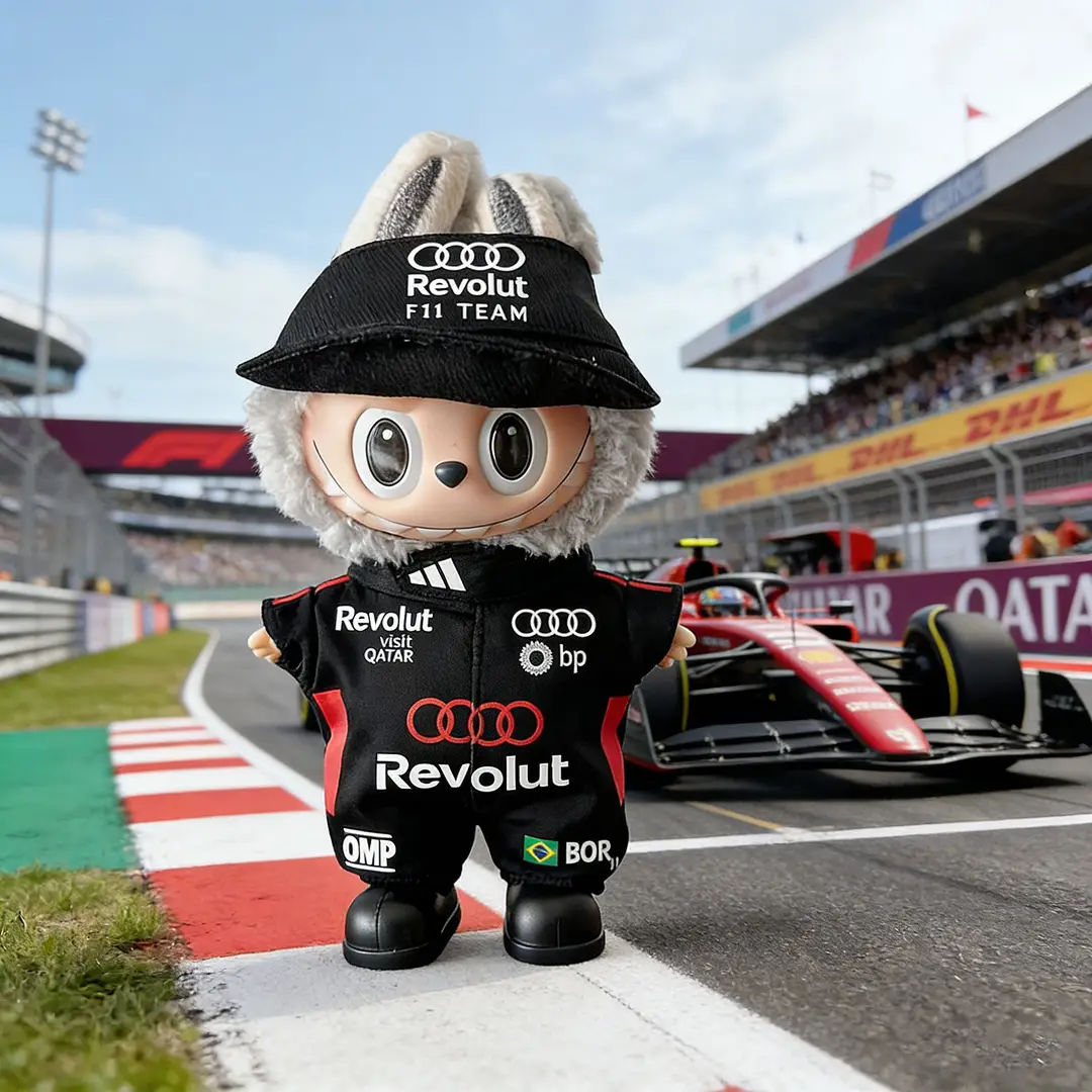 First, Second, and Third Generation Labubu Doll Clothes Racing Suit F1 Mclaren New Season 17cm Labubu Clothes and Hats Wholesale