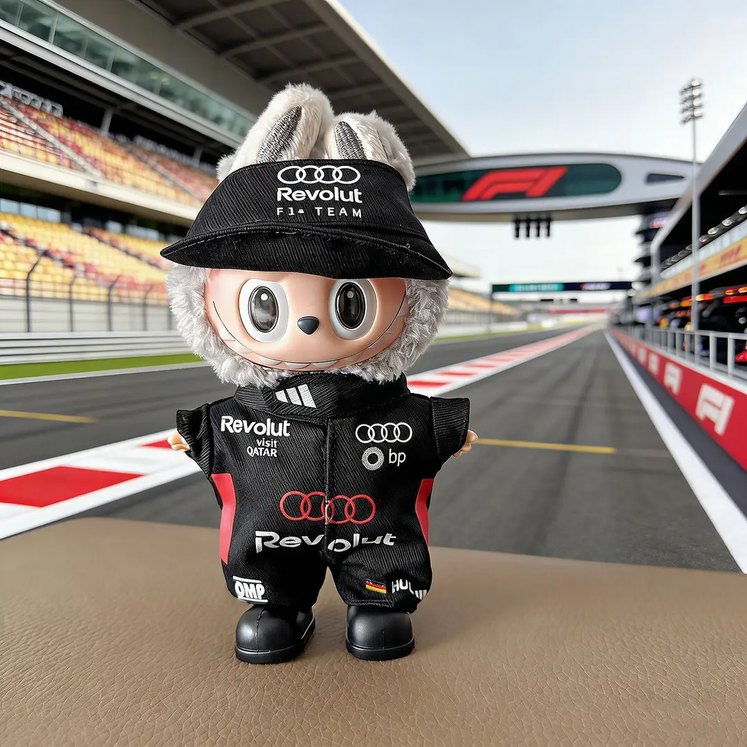 First, Second, and Third Generation Labubu Doll Clothes Racing Suit F1 Mclaren New Season 17cm Labubu Clothes and Hats Wholesale