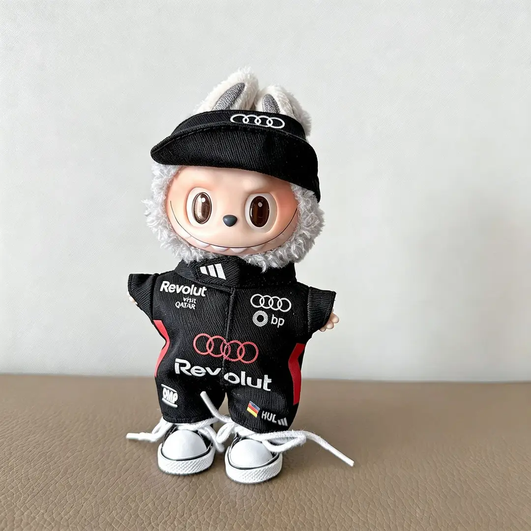 First, Second, and Third Generation Labubu Doll Clothes Racing Suit F1 Mclaren New Season 17cm Labubu Clothes and Hats Wholesale