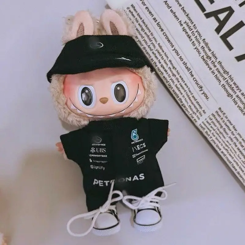 First, Second, and Third Generation Labubu Doll Clothes Racing Suit F1 Mclaren New Season 17cm Labubu Clothes and Hats Wholesale