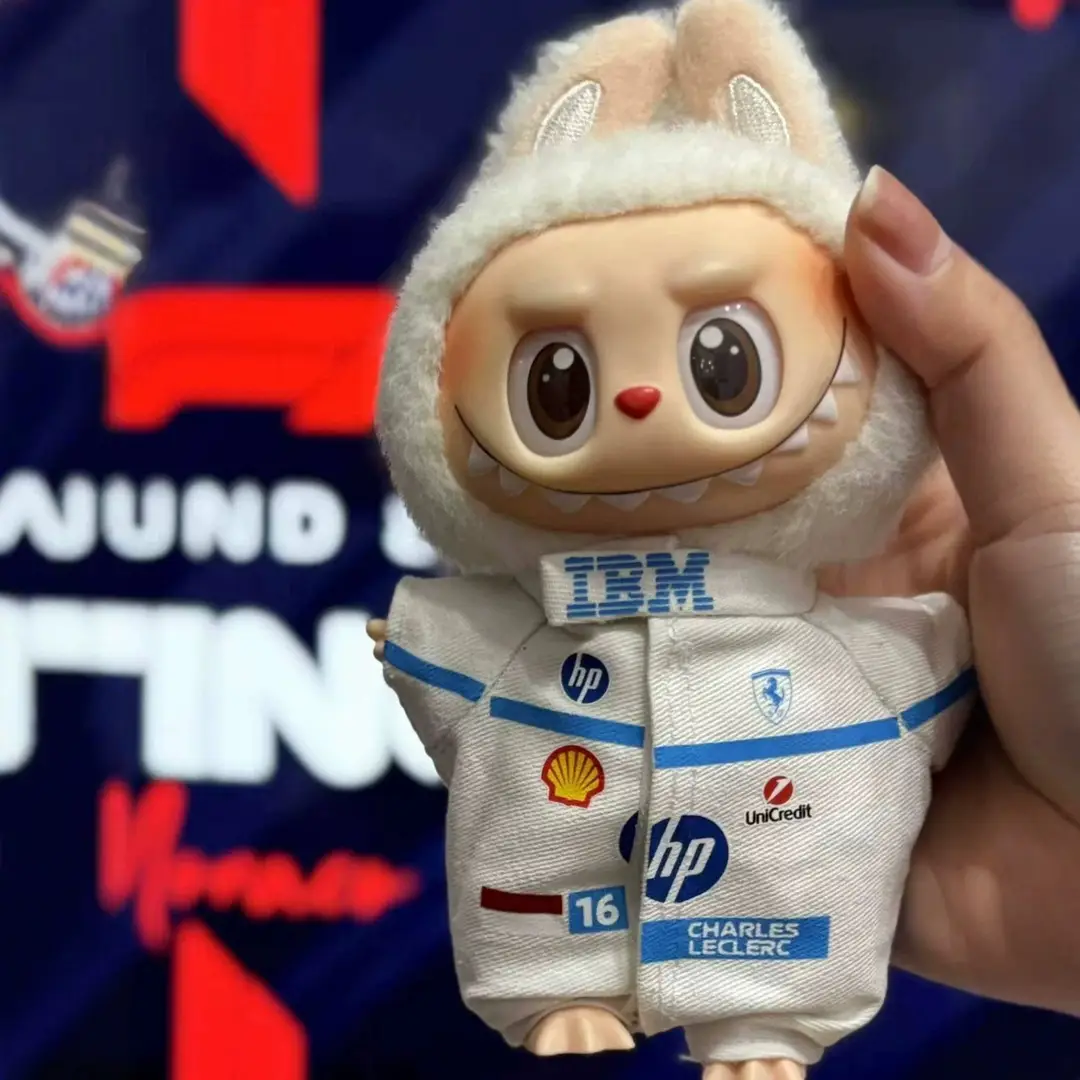 First, Second, and Third Generation Labubu Doll Clothes Racing Suit F1 Mclaren New Season 17cm Labubu Clothes and Hats Wholesale