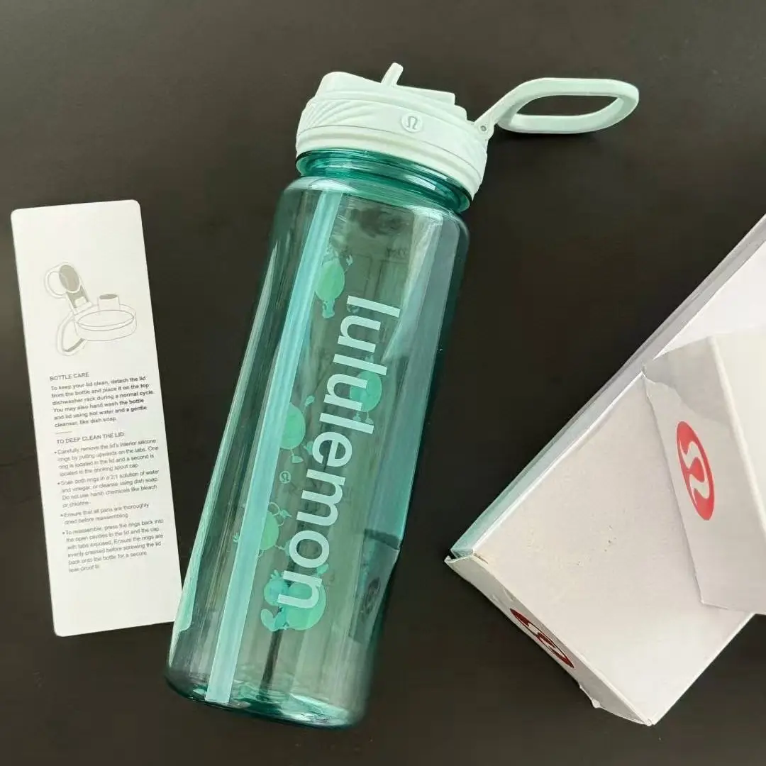 Lululemon Back to Life Plastic Straw Cup Transparent Sports Water Bottle Fitness Plastic Outdoor Water Cup