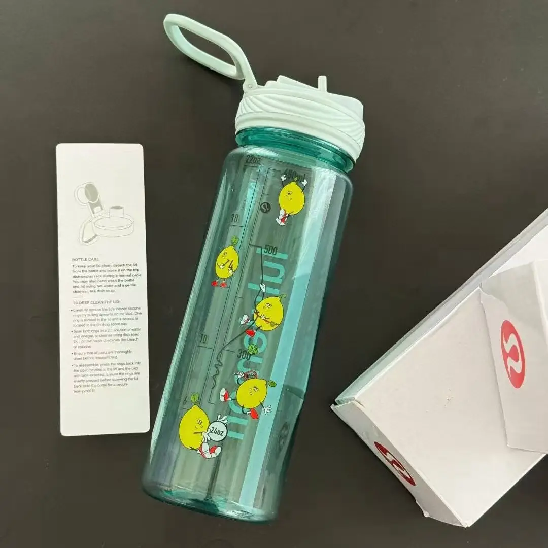 Lululemon Back to Life Plastic Straw Cup Transparent Sports Water Bottle Fitness Plastic Outdoor Water Cup