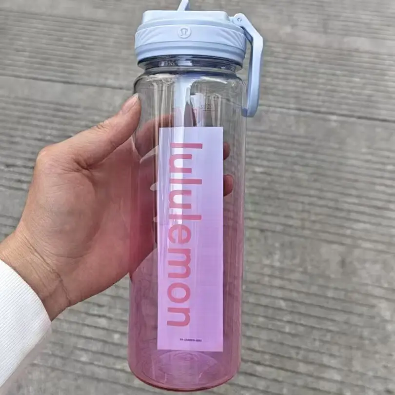 Lululemon Back to Life Plastic Straw Cup Transparent Sports Water Bottle Fitness Plastic Outdoor Water Cup