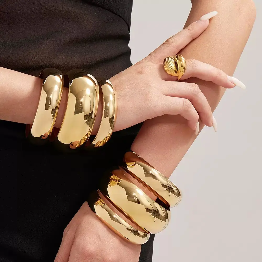 Open-Ended Gold Bracelet for Women, High-End Metallic Silver Arm Ring Jewelry, Vintage Arm Decoration Accessory for Women