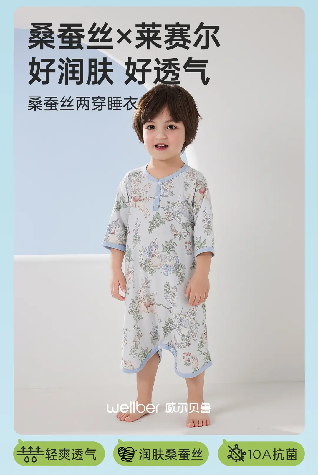 Wellberu Class a Children's Summer Pajamas, Thin Girls' Nightgown, Lightweight and Breathable Boys' Pajamas, Home Wear — feature 26