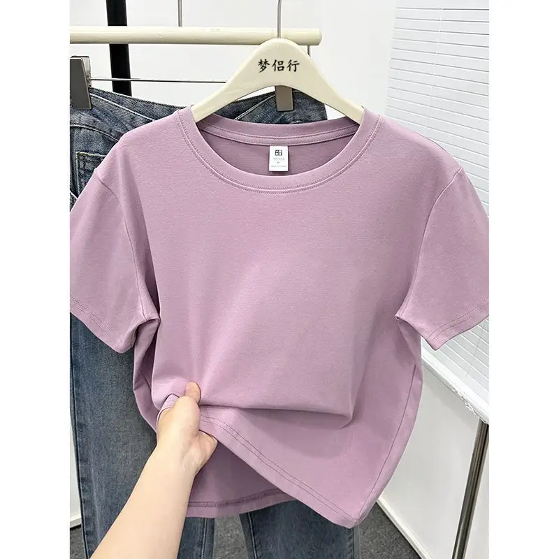Plus-Size Slimming Solid Color Regular Shoulder Short-Sleeve T-Shirt for Women, Summer New Style, Casual Workwear Top for Plus-Size Women, Ins Style