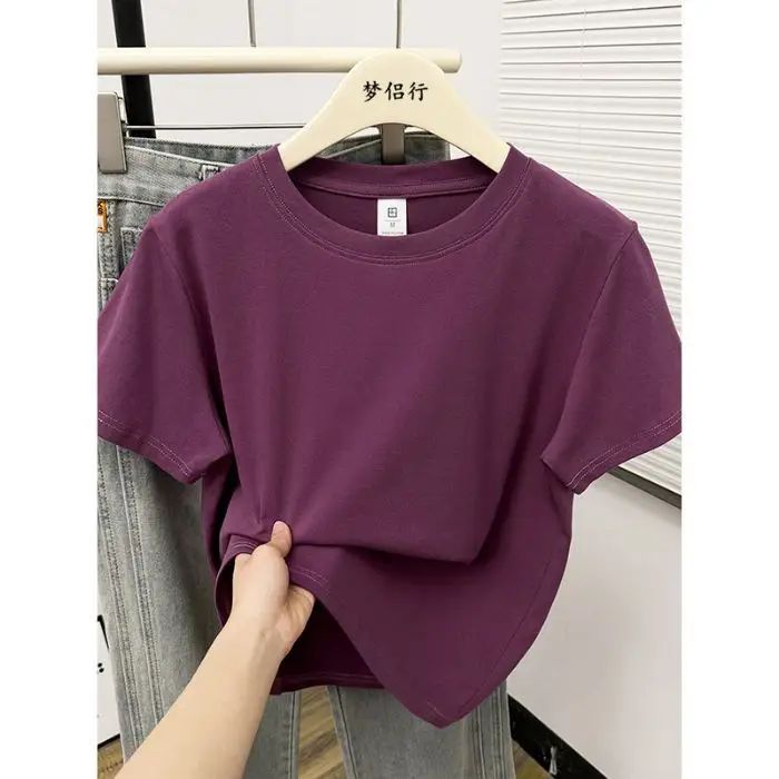 Plus-Size Slimming Solid Color Regular Shoulder Short-Sleeve T-Shirt for Women, Summer New Style, Casual Workwear Top for Plus-Size Women, Ins Style