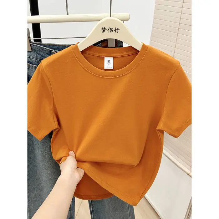 Plus-Size Slimming Solid Color Regular Shoulder Short-Sleeve T-Shirt for Women, Summer New Style, Casual Workwear Top for Plus-Size Women, Ins Style
