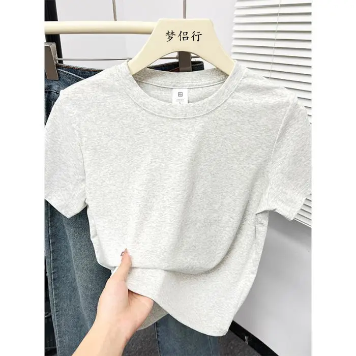 Plus-Size Slimming Solid Color Regular Shoulder Short-Sleeve T-Shirt for Women, Summer New Style, Casual Workwear Top for Plus-Size Women, Ins Style