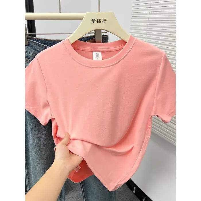 Plus-Size Slimming Solid Color Regular Shoulder Short-Sleeve T-Shirt for Women, Summer New Style, Casual Workwear Top for Plus-Size Women, Ins Style