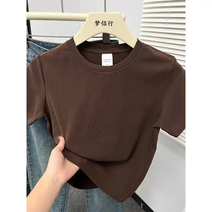 Plus-Size Slimming Solid Color Regular Shoulder Short-Sleeve T-Shirt for Women, Summer New Style, Casual Workwear Top for Plus-Size Women, Ins Style