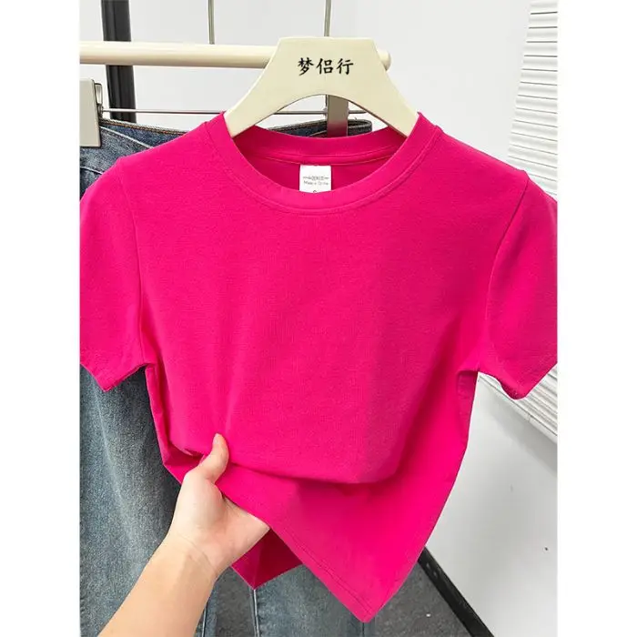 Plus-Size Slimming Solid Color Regular Shoulder Short-Sleeve T-Shirt for Women, Summer New Style, Casual Workwear Top for Plus-Size Women, Ins Style