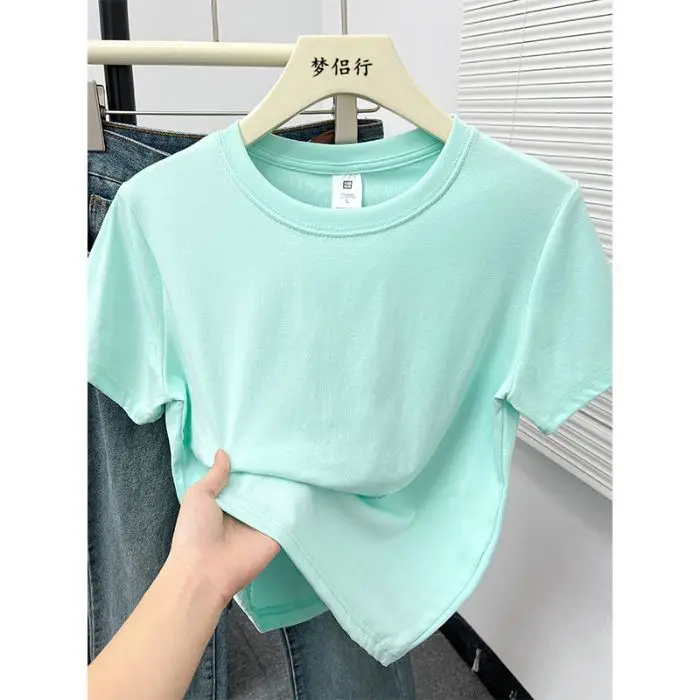 Plus-Size Slimming Solid Color Regular Shoulder Short-Sleeve T-Shirt for Women, Summer New Style, Casual Workwear Top for Plus-Size Women, Ins Style