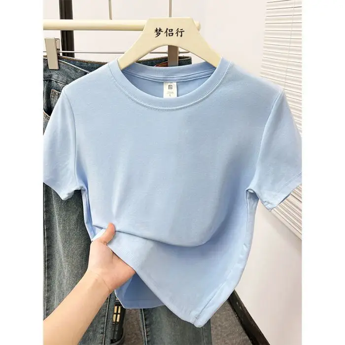 Plus-Size Slimming Solid Color Regular Shoulder Short-Sleeve T-Shirt for Women, Summer New Style, Casual Workwear Top for Plus-Size Women, Ins Style