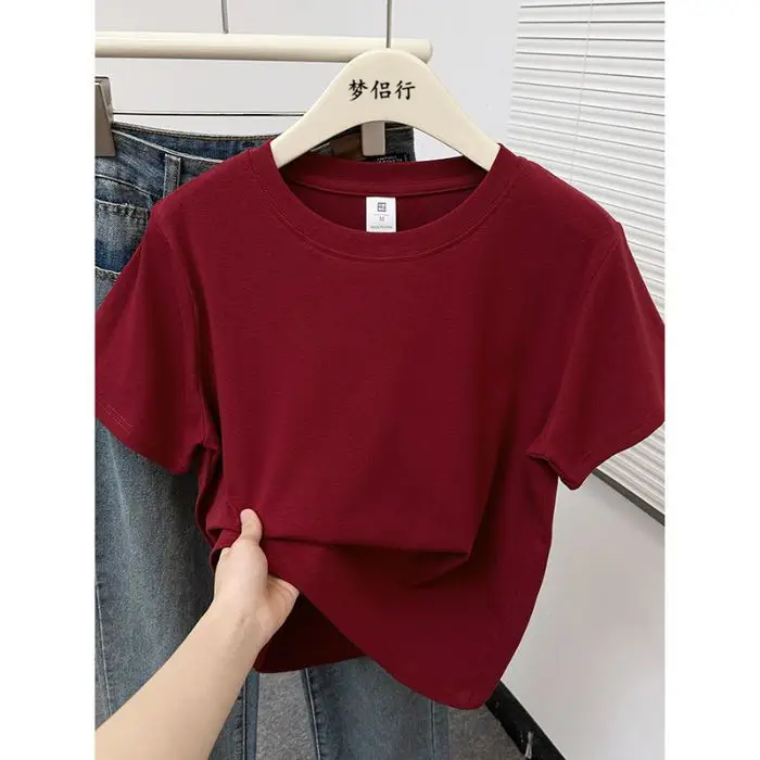 Plus-Size Slimming Solid Color Regular Shoulder Short-Sleeve T-Shirt for Women, Summer New Style, Casual Workwear Top for Plus-Size Women, Ins Style