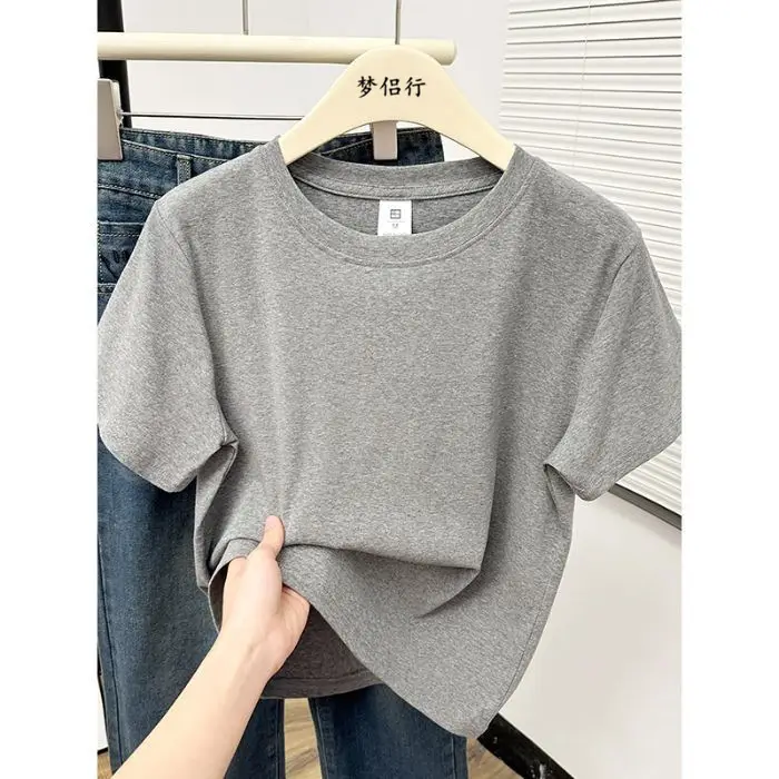 Plus-Size Slimming Solid Color Regular Shoulder Short-Sleeve T-Shirt for Women, Summer New Style, Casual Workwear Top for Plus-Size Women, Ins Style