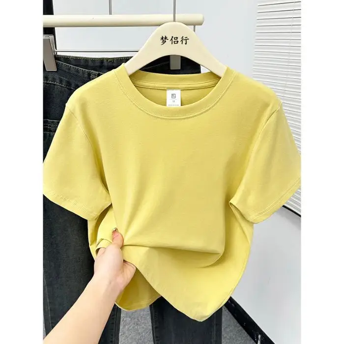 Plus-Size Slimming Solid Color Regular Shoulder Short-Sleeve T-Shirt for Women, Summer New Style, Casual Workwear Top for Plus-Size Women, Ins Style