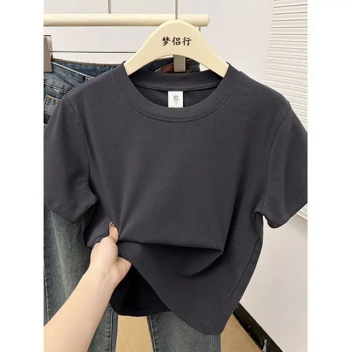 Plus-Size Slimming Solid Color Regular Shoulder Short-Sleeve T-Shirt for Women, Summer New Style, Casual Workwear Top for Plus-Size Women, Ins Style