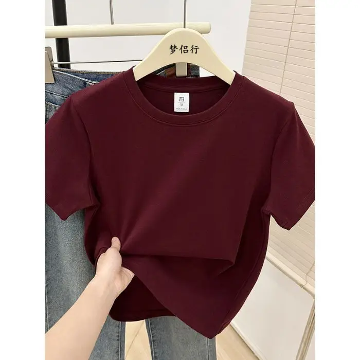 Plus-Size Slimming Solid Color Regular Shoulder Short-Sleeve T-Shirt for Women, Summer New Style, Casual Workwear Top for Plus-Size Women, Ins Style