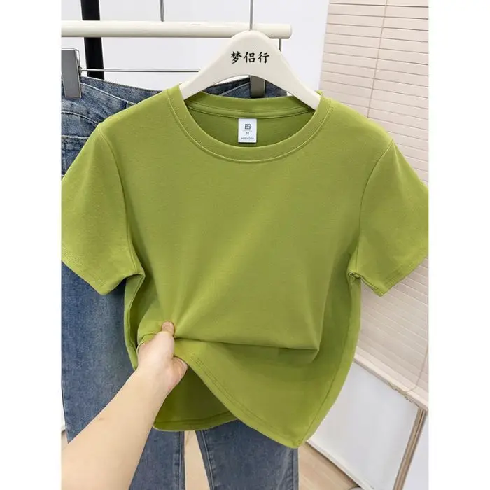 Plus-Size Slimming Solid Color Regular Shoulder Short-Sleeve T-Shirt for Women, Summer New Style, Casual Workwear Top for Plus-Size Women, Ins Style