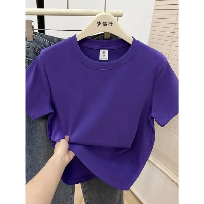 Plus-Size Slimming Solid Color Regular Shoulder Short-Sleeve T-Shirt for Women, Summer New Style, Casual Workwear Top for Plus-Size Women, Ins Style