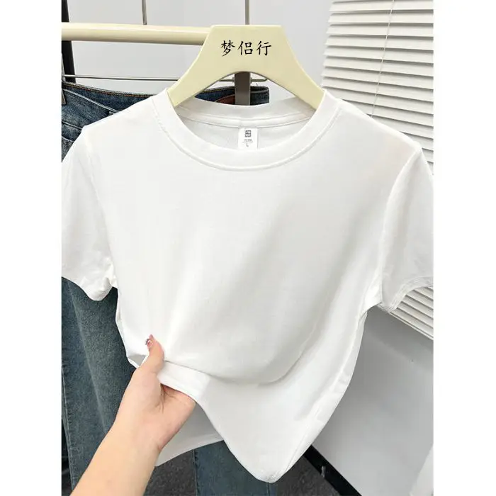 Plus-Size Slimming Solid Color Regular Shoulder Short-Sleeve T-Shirt for Women, Summer New Style, Casual Workwear Top for Plus-Size Women, Ins Style