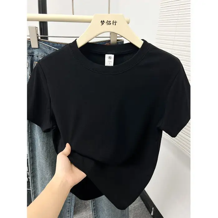 Plus-Size Slimming Solid Color Regular Shoulder Short-Sleeve T-Shirt for Women, Summer New Style, Casual Workwear Top for Plus-Size Women, Ins Style