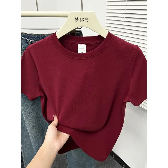 Plus-Size Slimming Solid Color Regular Shoulder Short-Sleeve T-Shirt for Women, Summer New Style, Casual Workwear Top for Plus-Size Women, Ins Style