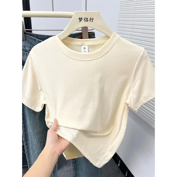 Plus-Size Slimming Solid Color Regular Shoulder Short-Sleeve T-Shirt for Women, Summer New Style, Casual Workwear Top for Plus-Size Women, Ins Style