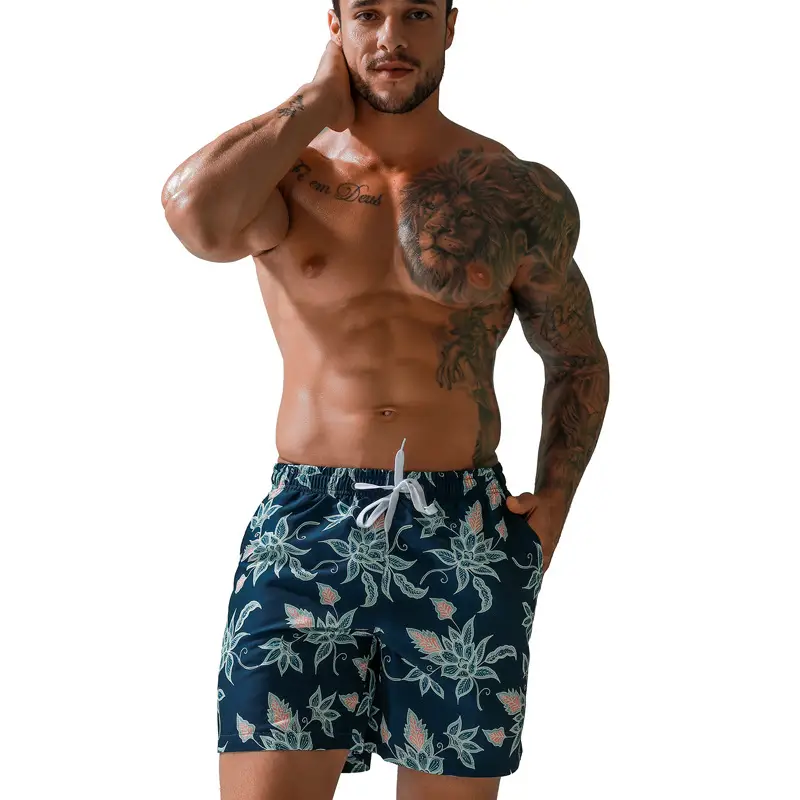 Cross-Border European and American Style Loose Surf Shorts, Printed Plus-Size Men's Five-Point Beach Shorts with Lining - Image 12