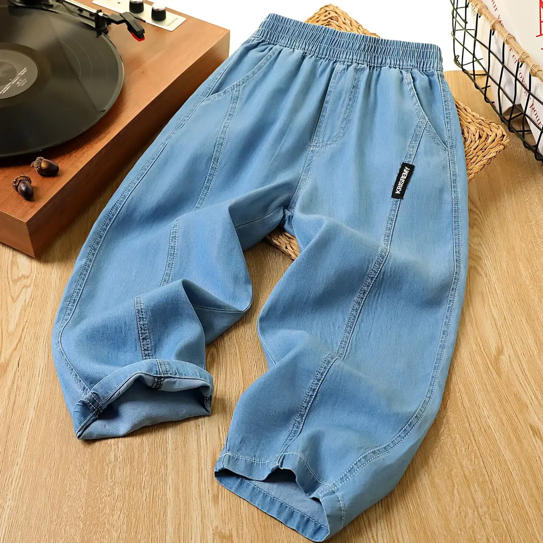 Children's Tencel Denim Long Pants for Boys, Summer Thin Anti-Mosquito Pants for Kids — feature 12
