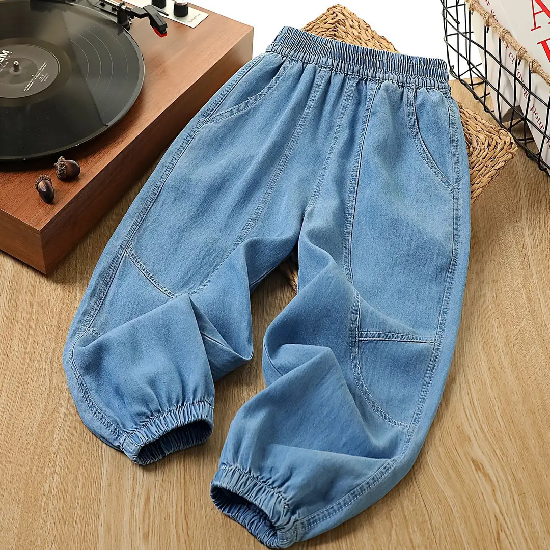 Children's Tencel Denim Long Pants for Boys, Summer Thin Anti-Mosquito Pants for Kids
