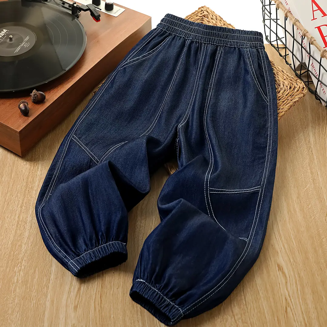 Children's Tencel Denim Long Pants for Boys, Summer Thin Anti-Mosquito Pants for Kids