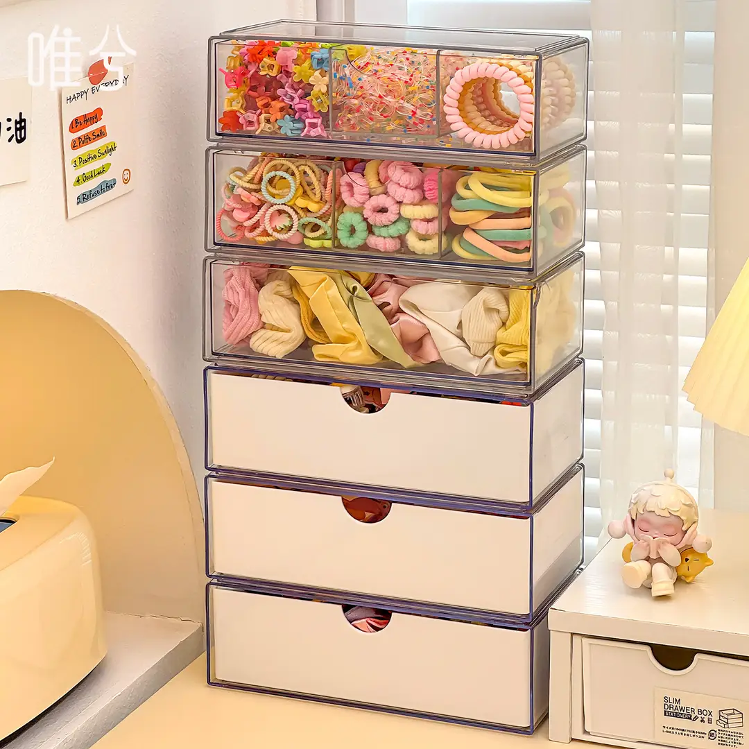 Children's Hair Accessory Storage Box, Transparent, Multi-Layered, with Compartments for Little Girls' Hair Clips, Hair Ties, and Hair Bands, High Aesthetic Value