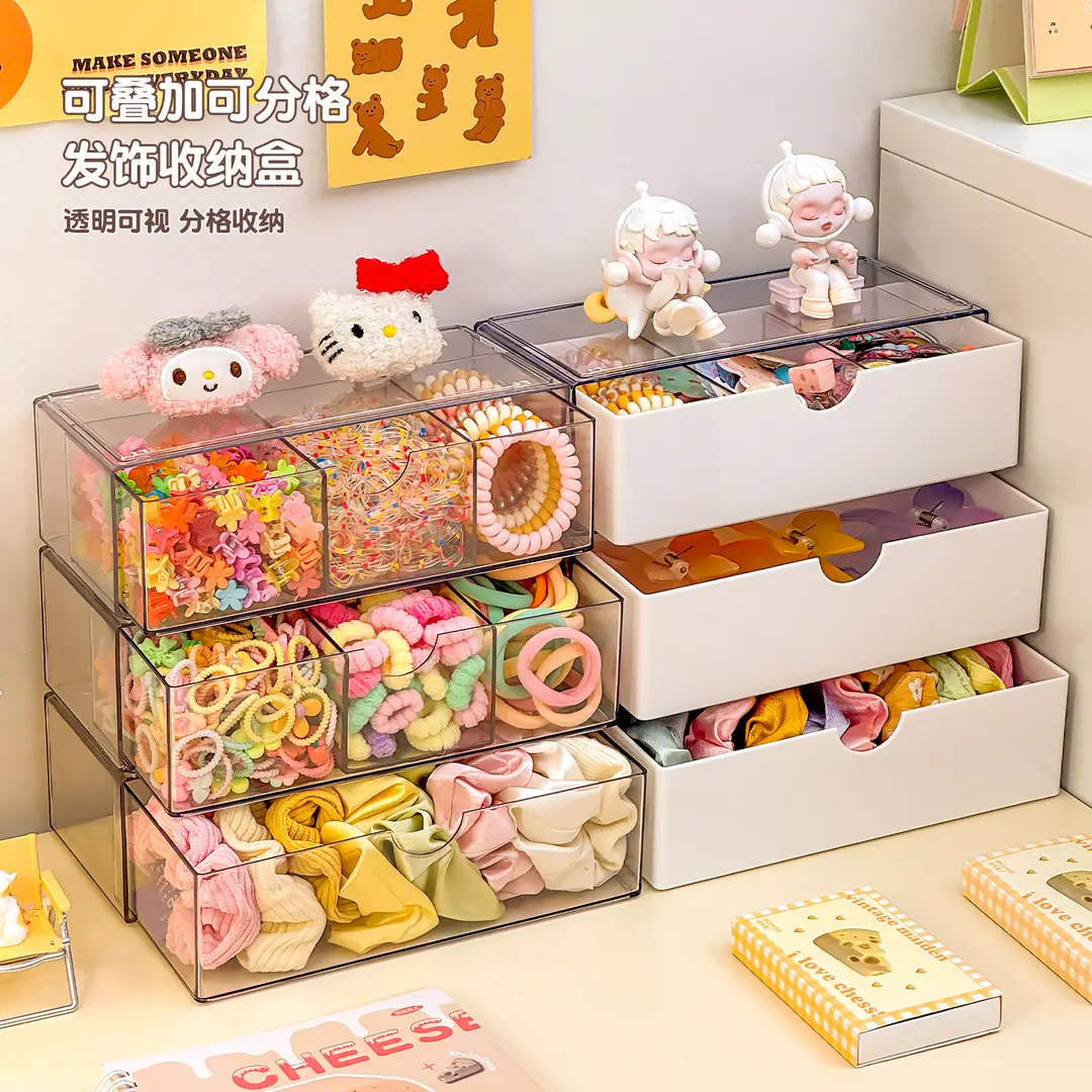 Children's Hair Accessory Storage Box, Transparent, Multi-Layered, with Compartments for Little Girls' Hair Clips, Hair Ties, and Hair Bands, High Aesthetic Value