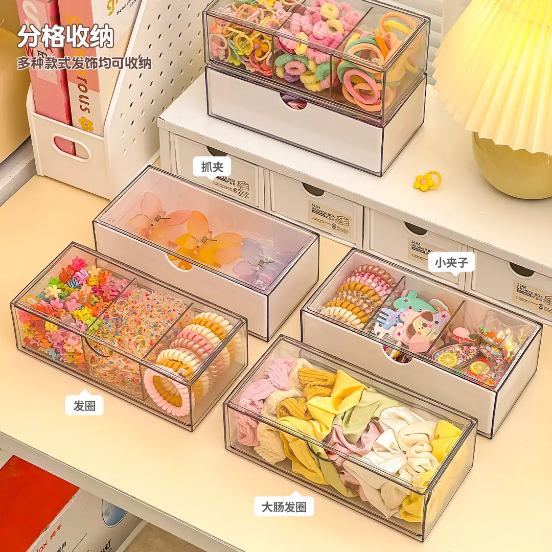 Children's Hair Accessory Storage Box, Transparent, Multi-Layered, with Compartments for Little Girls' Hair Clips, Hair Ties, and Hair Bands, High Aesthetic Value