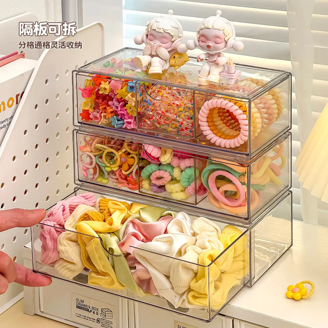 Children's Hair Accessory Storage Box, Transparent, Multi-Layered, with Compartments for Little Girls' Hair Clips, Hair Ties, and Hair Bands, High Aesthetic Value