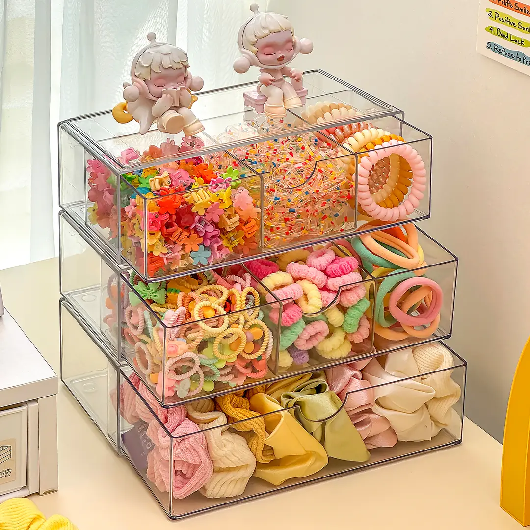 Children's Hair Accessory Storage Box, Transparent, Multi-Layered, with Compartments for Little Girls' Hair Clips, Hair Ties, and Hair Bands, High Aesthetic Value